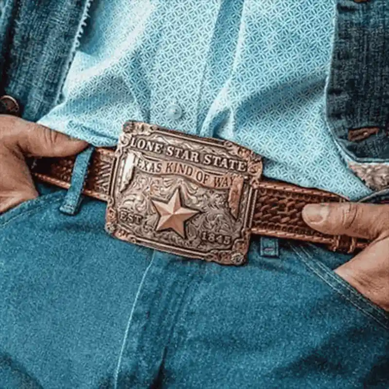 A western custom belt buckle fashioned by a man